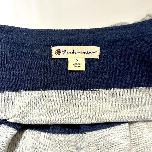 Pandemonium Navy & Grey Stripped Scoop Neck Sweater w/ Front Pocket, Sz. S - Picture 9 of 10